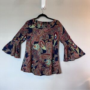 New Directions Top Paisley Flare Sleeve Top Size Small